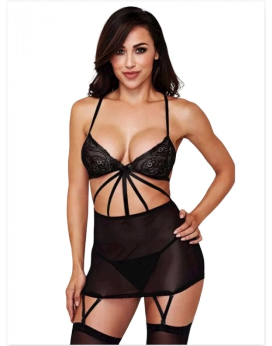 Büyük Beden Fantazi Siyah Dantelli Jartiyer Takım