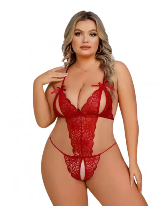 Büyük Beden Fantezi Kırmızı Dantelli Babydoll