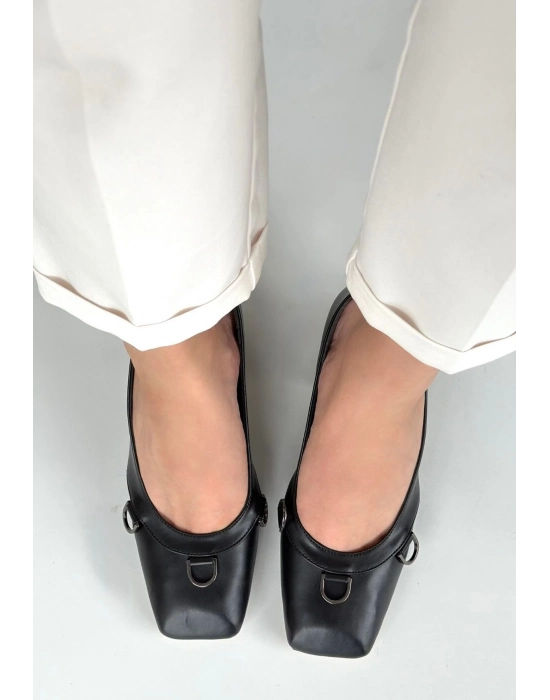 Cande Siyah Cilt Topuklu Ayakkabı - Bamido