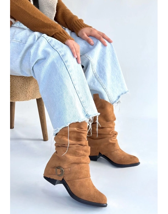 Canty Taba Süet Körüklü Topuklu Çizme