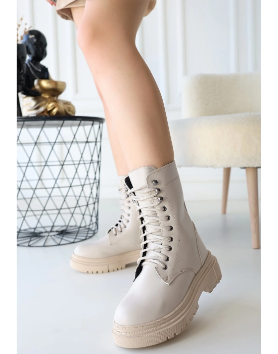 Caxa Bej Cilt Bağcıklı Bot - Bamido