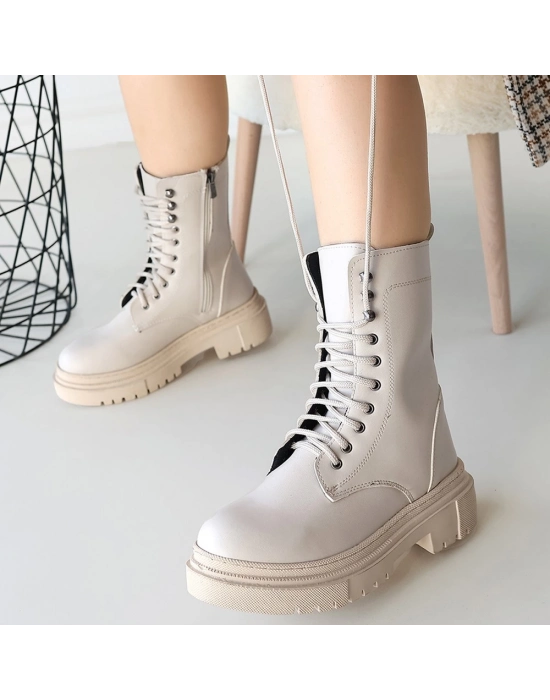 Caxa Bej Cilt Bağcıklı Bot - Bamido