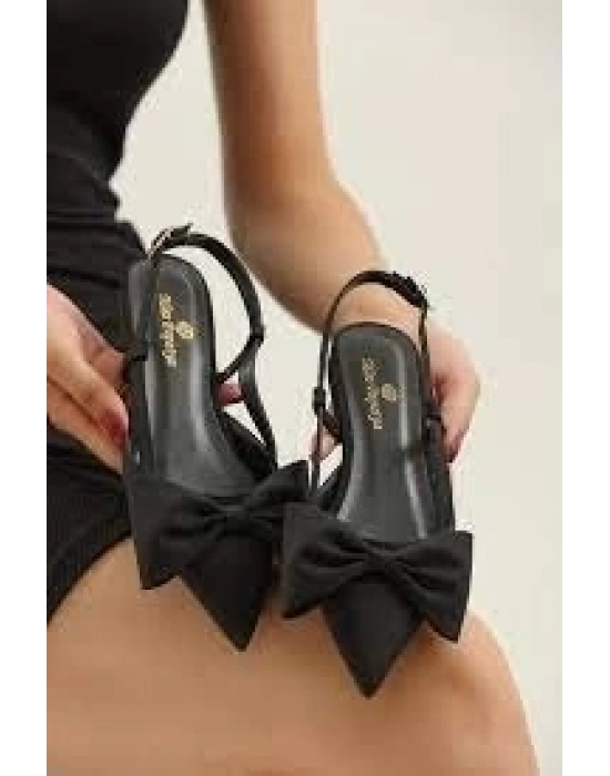 Cenya Siyah Saten Babet Ayakkabı