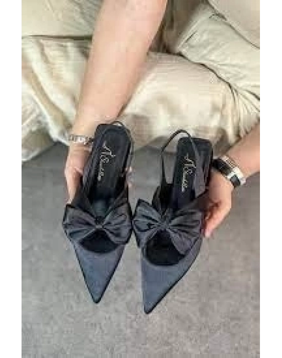 Cenya Siyah Saten Babet Ayakkabı