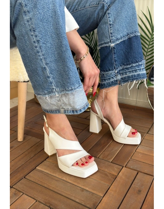 Cica Beyaz Cilt Topuklu Ayakkabı - Bamido