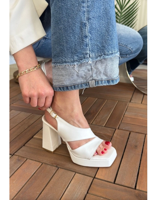 Cica Beyaz Cilt Topuklu Ayakkabı - Bamido