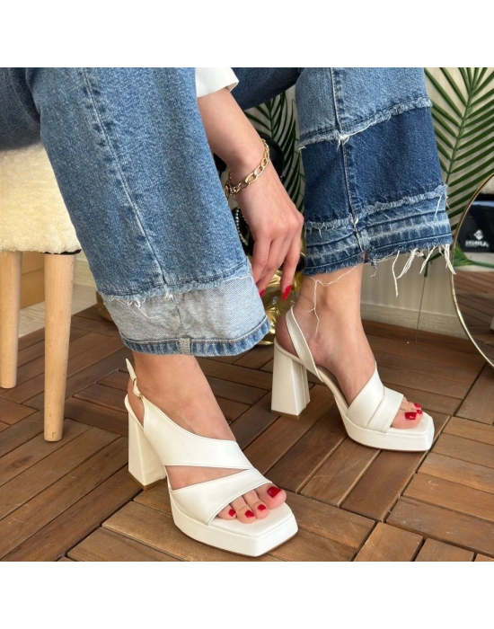 Cica Beyaz Cilt Topuklu Ayakkabı - Bamido