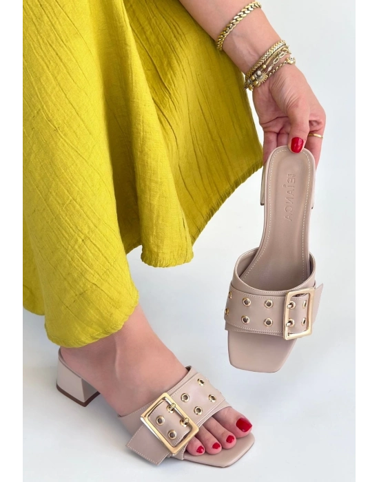 Ciey Bej Cilt Topuklu Terlik