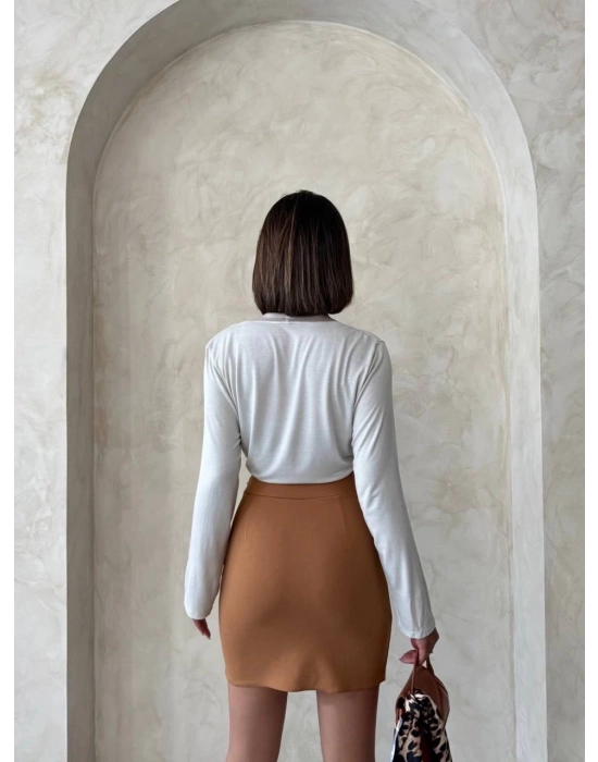 Çift Yırtmaçlı Etek Camel S25910