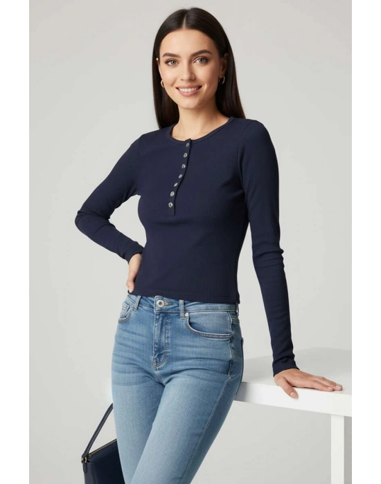 Çıtçıt Detaylı Bluz Lacivert T4343