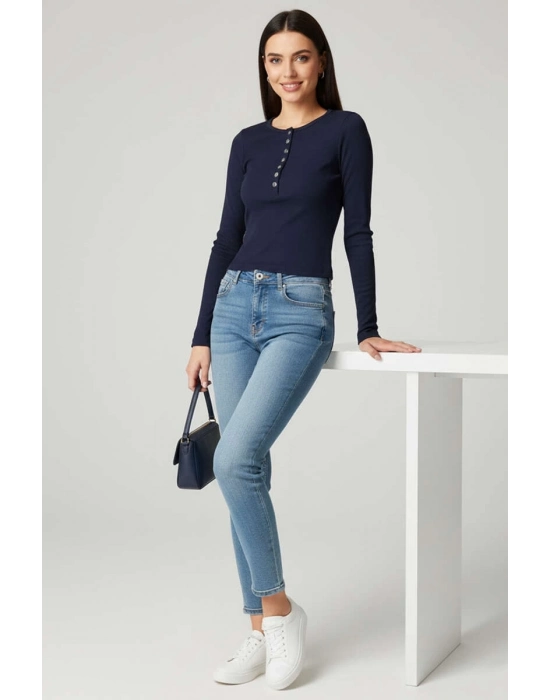 Çıtçıt Detaylı Bluz Lacivert T4343