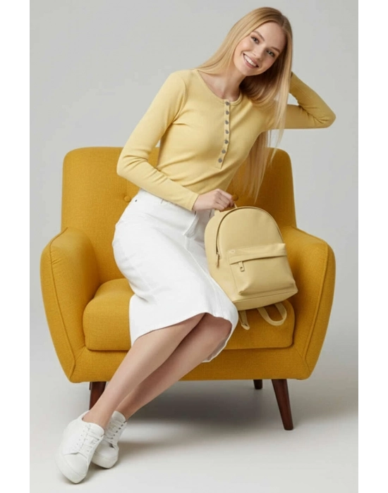 Çıtçıt Detaylı Bluz Sarı T4343