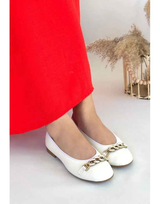 Cleo Beyaz Cilt Babet Ayakkabı - Bamido