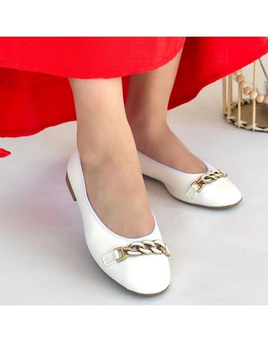 Cleo Beyaz Cilt Babet Ayakkabı - Bamido