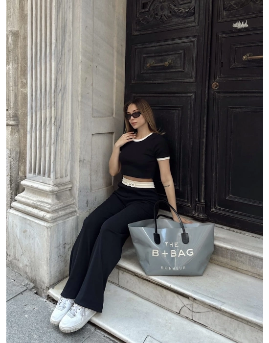 Crop Pantolon Biyeli Takım Siyah
