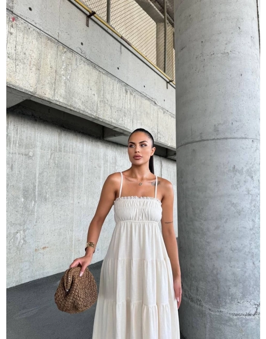 Dantelli Askılı Keten Elbise S4310