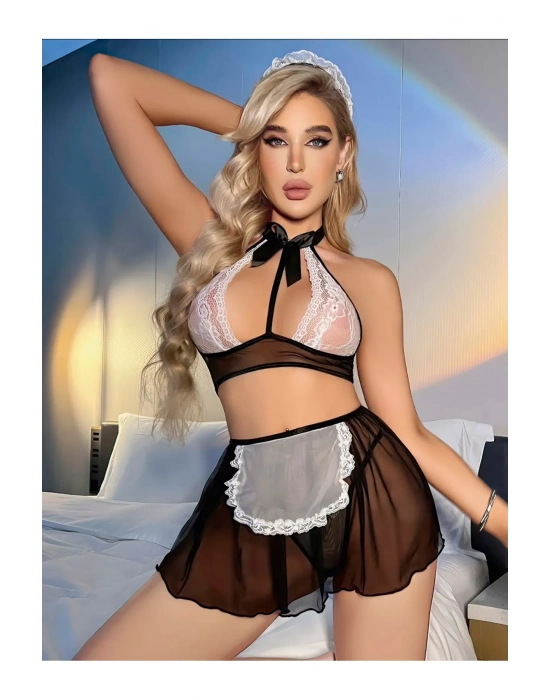 Dantelli Tül Fantazi Hizmetçi Kostüm Jesica Bella E-0015