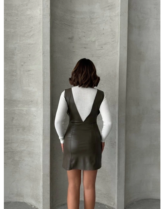 Deri Jile Elbise Haki W24796