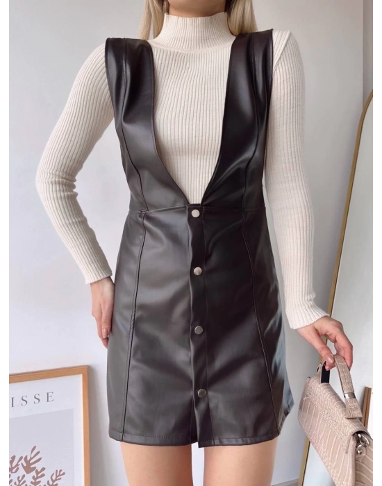 Deri Jile Elbise Kahve W24796