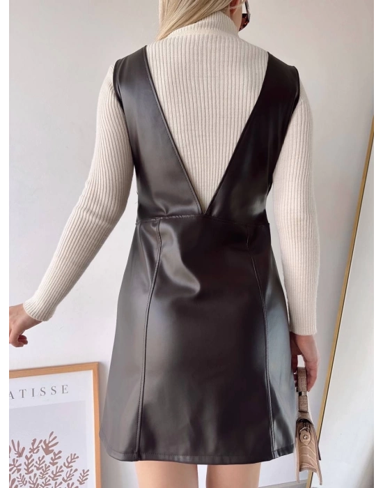 Deri Jile Elbise Kahve W24796