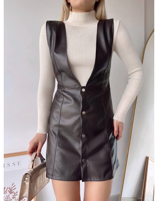 Deri Jile Elbise Kahve W24796