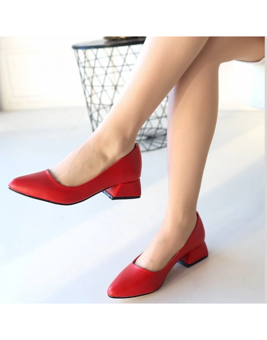 Desniy Kırmızı Cilt Topuklu Ayakkabı - Bamido