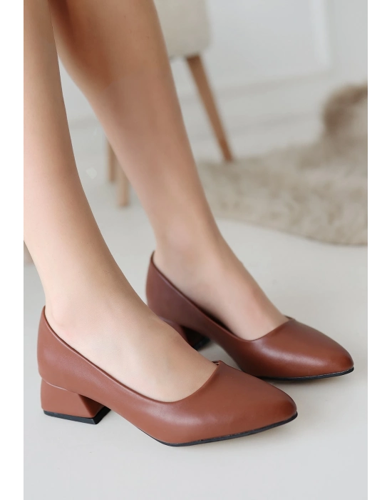 Desniy Taba Cilt Topuklu Ayakkabı - Bamido