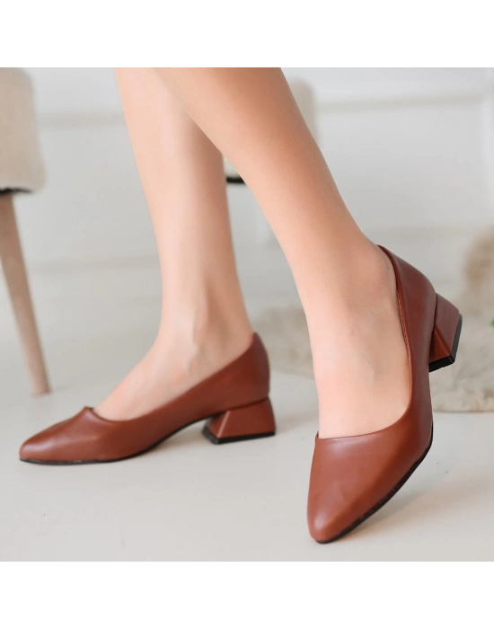 Desniy Taba Cilt Topuklu Ayakkabı - Bamido