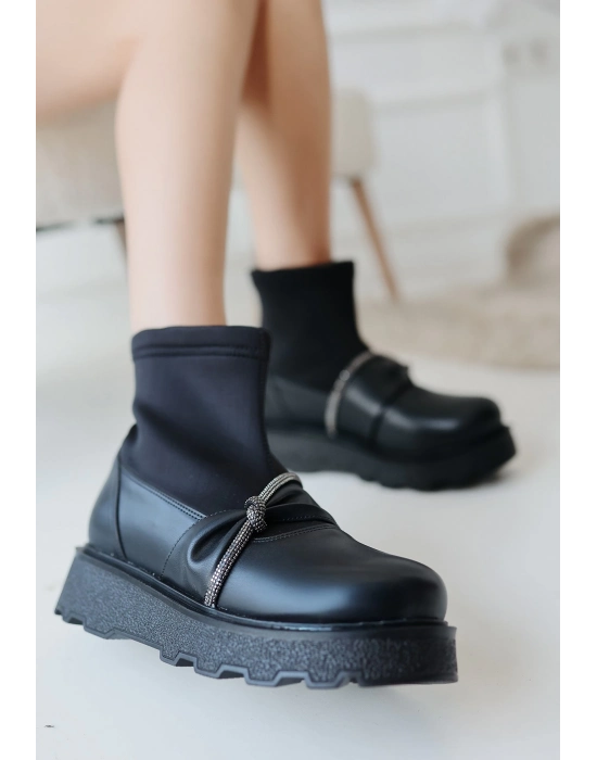 Dewn Siyah Cilt Topuklu Bot - Bamido