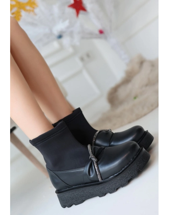 Dewn Siyah Cilt Topuklu Bot - Bamido