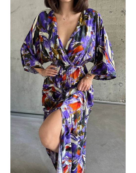 Dokuma Baskılı Yarasa Kol Elbise S8124