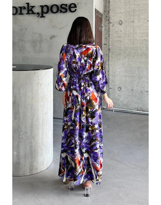 Dokuma Baskılı Yarasa Kol Elbise S8124