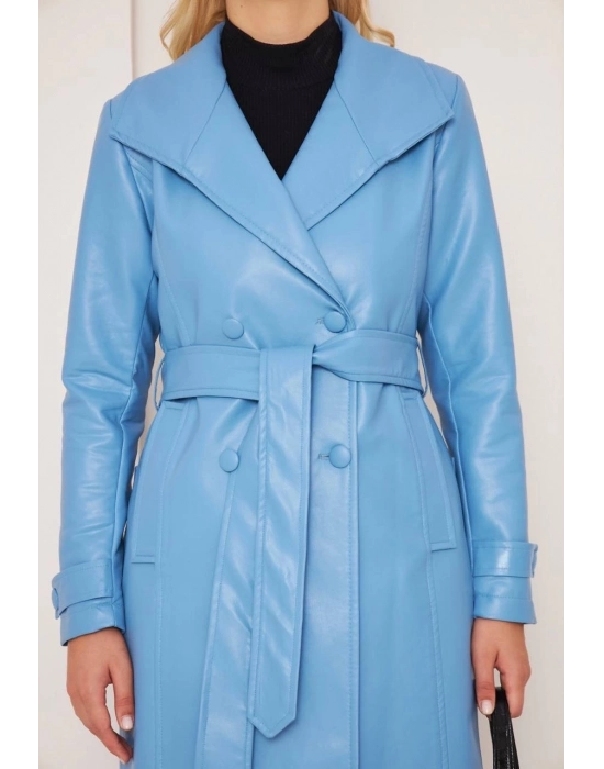 Düğmeli Uzun Deri Kaban