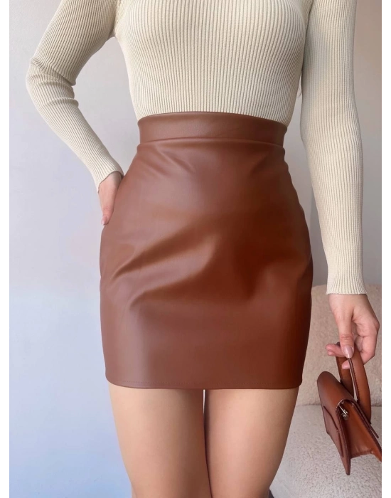 Düz Deri Etek Taba H24468