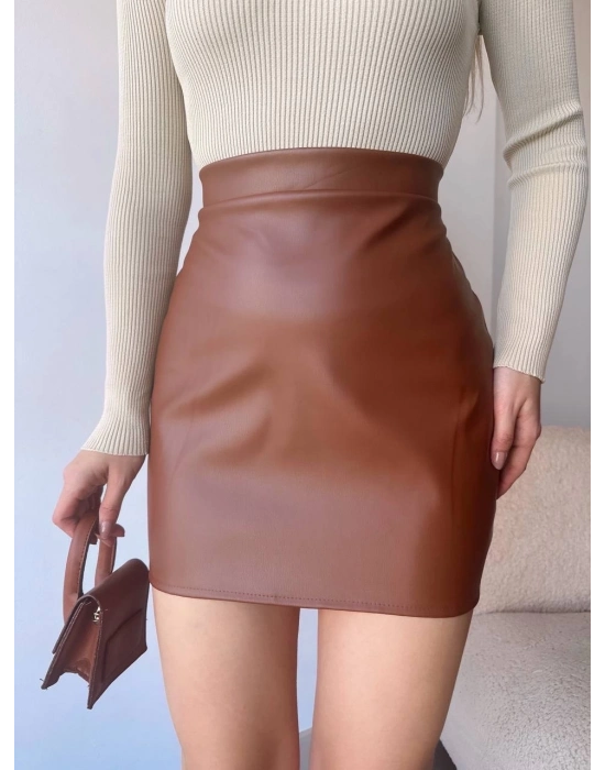 Düz Deri Etek Taba H24468