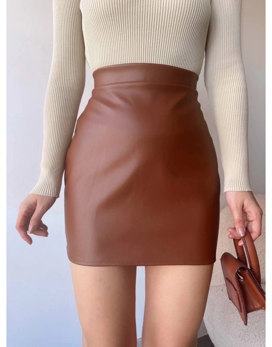 Düz Deri Etek Taba H24468