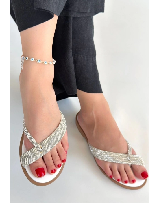 Eday Gümüş Boncuk İşlemeli Terlik