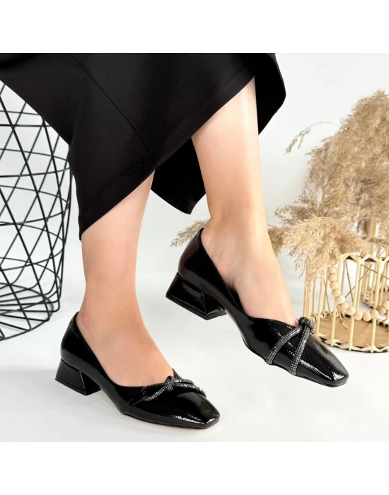 Estay Siyah Rugan Topuklu Ayakkabı - Bamido