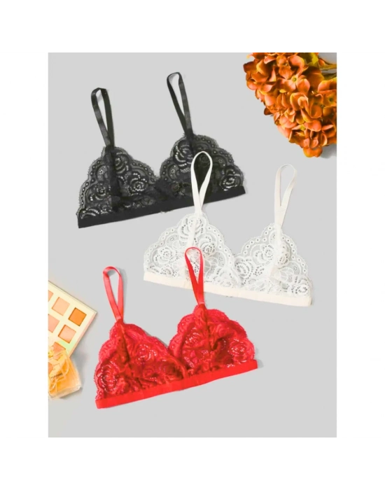 Fantezi 3lü Seksi Dantel Sütyen Seti
