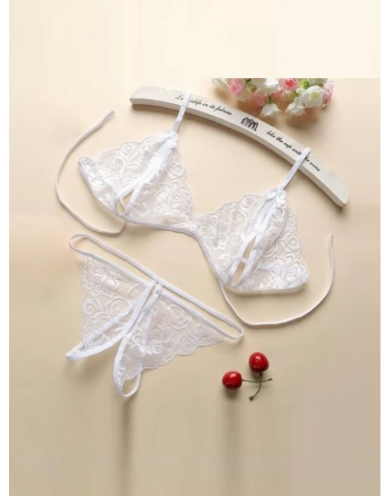 Fantezi Beyaz Dantelli Seksi Sütyen Kilot Takım