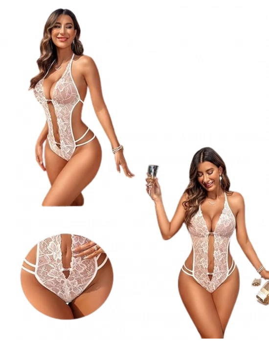 Fantezi Beyaz Dantelli Zincirli Seksi Babydoll