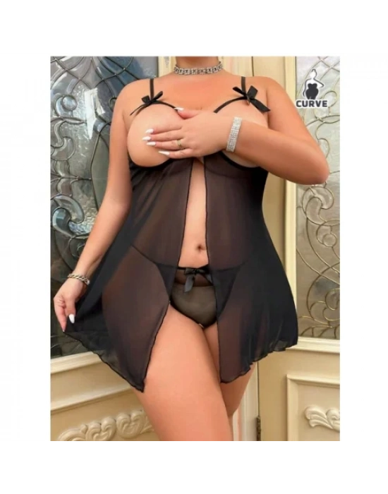 Fantezi Büyük Beden Göğsü Açık Transparan Gecelik