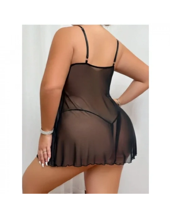 Fantezi Büyük Beden Göğsü Açık Transparan Gecelik