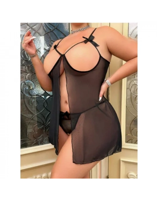 Fantezi Büyük Beden Göğsü Açık Transparan Gecelik