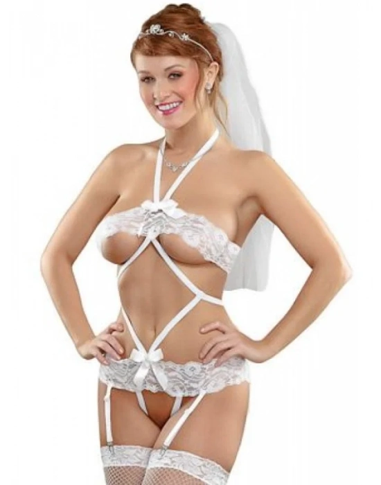 Fantezi Duvaklı Dantelli Seksi Gelin Jartiyer Takımı