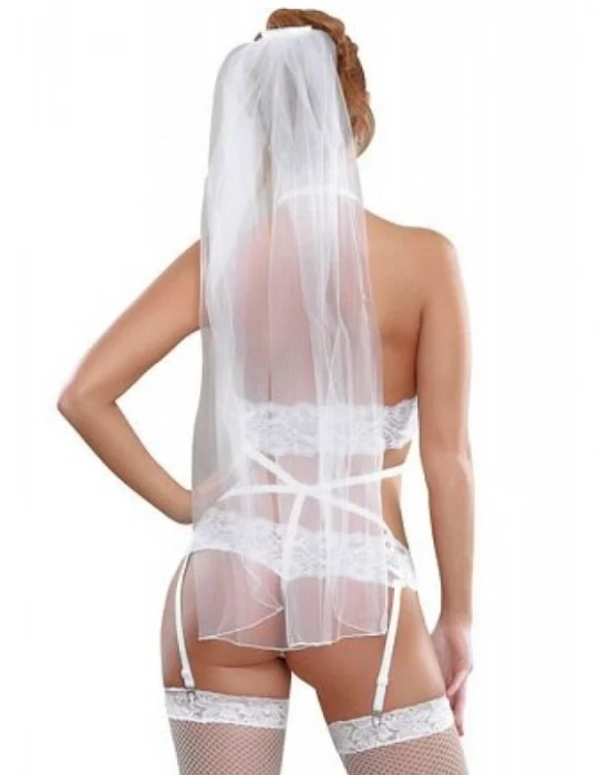 Fantezi Duvaklı Dantelli Seksi Gelin Jartiyer Takımı