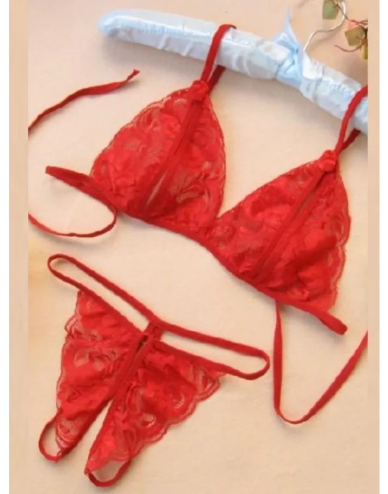 Fantezi Kırmızı Dantelli Seksi Sütyen Kilot Takım