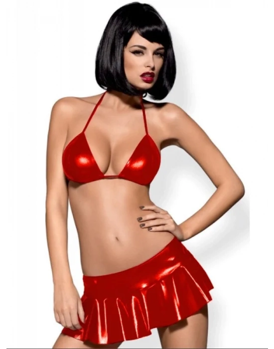 Fantezi Kırmızı Mini Etekli Seksi Sütyentakım Seksi İç Giyim