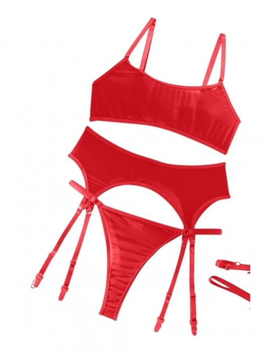 Fantezi Kırmızı Transparan Tül Jartiyer Takımı