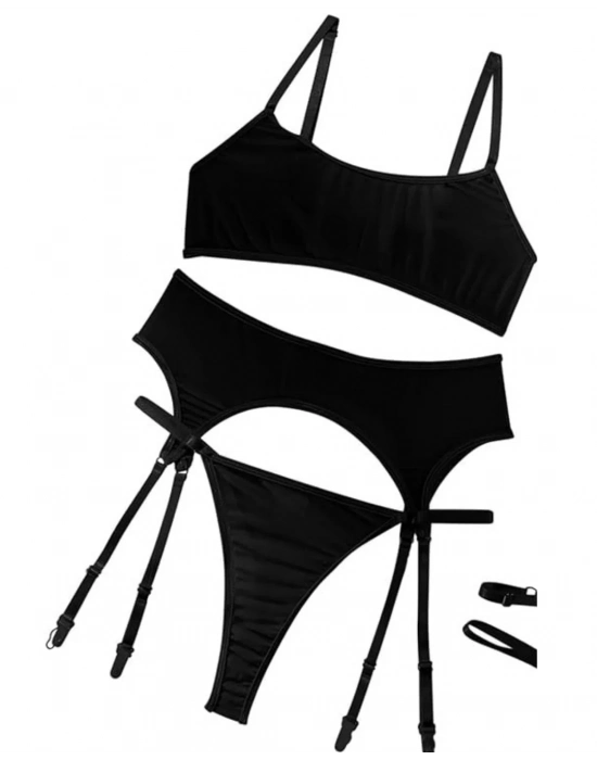 Fantezi Siyah Transparan Tül Jartiyer Takımı